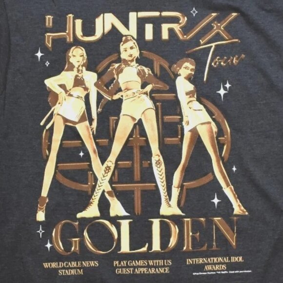 Kpop Demon Hunters Huntrix Golden Tour Adult Charcoal Heather Shirt New - Picture 2 of 2